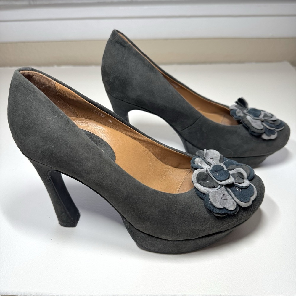 Earthies Monza Suede Leather Platform Comfort Pumps Womens 7B Grey Dark Coquette
